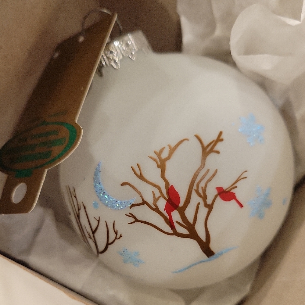 New In Box Cardinal Handblown Glass Ornament